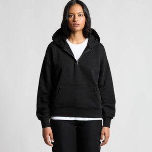 Unisex Black Quarter <b>Zip</b> Hooded Sweatshirt Oversized Fit Breathable Pocket Long Sleeve 100% Cotton Fleece Casual Winter Wear - Product Image 5
