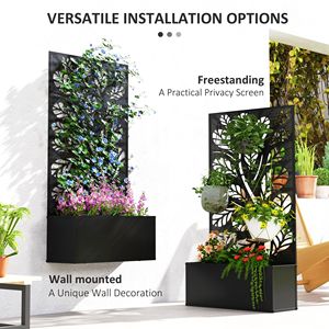 Bac à légumes surélevé autoportant avec treillis pour plantes grimpantes, doté de fonctions d'auto-arrosage et de drainage, idéal pour jardin de patio extérieur - Product Image 5