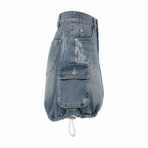 Falda vaquera vintage personalizada para mujer, minifalda cargo de cintura alta, vaquera lavada, estilo streetwear, con cordón en el bajo, primavera/verano/invierno - Product Image 3
