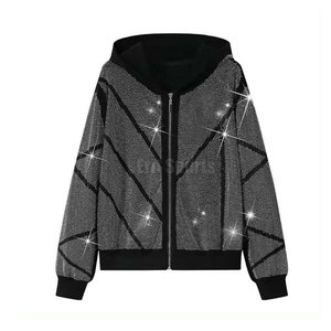 Fashion Wear Men Winter Casual Solid Rhinestone Tracksuit Hooded Breathable Shiny Hoodie and Pants Set - Product Image 2