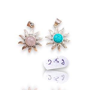 Turquesa natural y cuarzo rosa, piedras preciosas en plata de ley 925, elegante engaste en bisel con piedras preciosas de corte redondo, diseño vintage. - Product Image 1