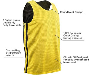 Uniformes de Baloncesto Personalizados Premium - Chaleco Sublimado Amarillo y Negro Unisex Transpirable sin Mangas - Product Image 4
