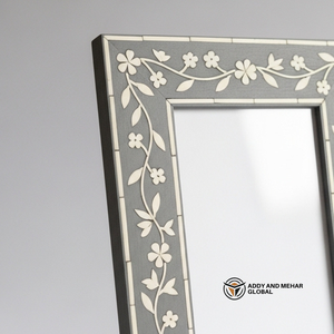 Luxury Bone Inlay Picture <b>Frame</b> with Floral Vine Design Home Decor Wood <b>Frame</b> in <b>Grey</b> Finish for Luxury Interiors - Product Image 2