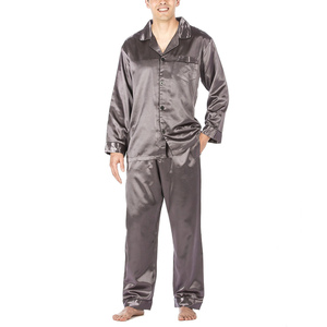 Classic Luxury Style Satin Sleeveless Long Button Closure Men's Shirts Pajama Sets Home Wear Breathable Thermal Turnover Collar - Product Image 4