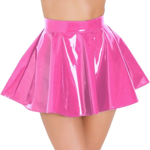 Jupe mini plissée en PU brillant taille haute pour femme, couleur unie, style club sexy, à porter toute l'année - Product Image 6