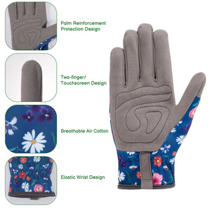 Gants de jardinage à imprimé floral pour hommes et femmes, avec renforts sur la paume, design de protection, en polyester froissé, avec poignets élastiques - Product Image 4