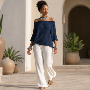 Blusa de Verano para Mujer, Estilo Boho, Elegante y Ligera, de Algodón, Talla Grande, Hombros Descubiertos, Corte Holgado, Manga Tres Cuartos, Ideal para la Playa - Product Image 3