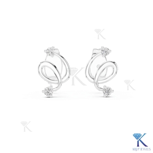 Boucles d'oreilles clous en or massif 14K 18K avec diamant CVD de laboratoire motif tourbillon abstrait, bijoux minimalistes tendance pour femme, certifiés IGI, pour mariage - Product Image 5