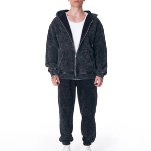 Conjunto Deportivo para Hombre, Estilo Acid Wash, Sudadera con Capucha y Cierre Completo, Pantalones Holgados, 100% Algodón - Product Image 1