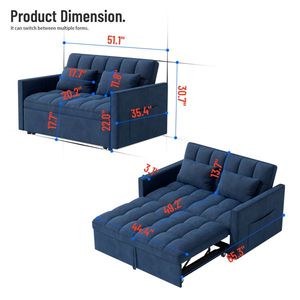 Divano letto matrimoniale in velluto a coste con letto estraibile, 2 morbidi cuscini e tasca laterale portaoggetti - Product Image 4