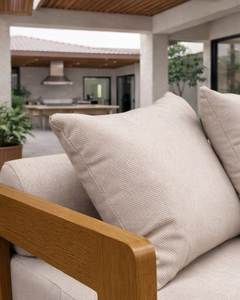 Modern Wood Outdoor <b>Sofa</b> <b>Set</b> with High-Density Foam <b>Cushions</b> Contemporary Patio Lounge Furniture for Garden Use - Product Image 2