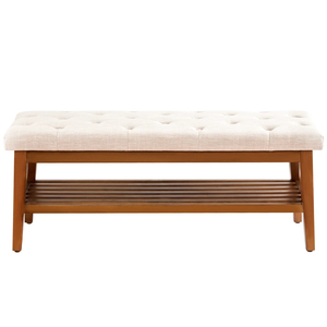 Banc Mid-Century Modern Vietnam en tissu de lin de qualité supérieure + éponge haute densité + bois massif naturel MD06 - Product Image 1