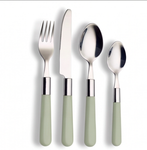 Juego de cubiertos minimalista con mangos verdes, de acero inoxidable, apto para lavavajillas, para camping y uso doméstico. - Product Image 1