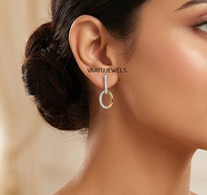 Boucles d'oreilles pendantes tendance minimalistes en diamant de laboratoire pour femme, or 10K/14K/18K, argent 925/935 plaqué rhodium, cadeau de mariage - Product Image 2