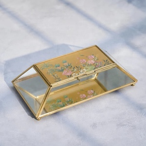 Wholesale 2026 Latest Taper Style Luxury Brass & Glass Jewelry Organizer Storage Box with Printed Lid - Product Image 1