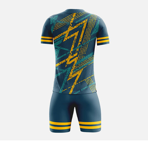 Ensembles d'uniformes de football personnalisés de qualité supérieure, imprimés par transfert thermique, manches courtes d'été, 100 % polyester, séchage rapide, extensibles - Product Image 4