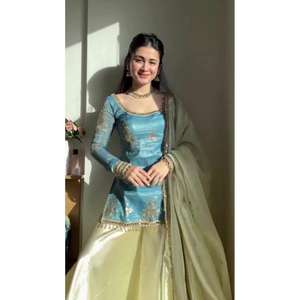 Ensemble haut, pantalon palazzo et dupatta en coton, design moderne, tenue ethnique élégante pour femmes, pour mariage, fête, festival, vêtements traditionnels - Product Image 5