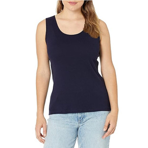 Women's <b>Navy</b> Blue O-Neck Knitted Sleeveless Tank <b>Top</b> Casual Solid Color Regular Length <b>Tops</b> - Product Image 3