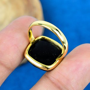 Bague en onyx noir naturel fait main, forme coussin, pierre précieuse, or 18 carats, argent sterling 925 - Product Image 4
