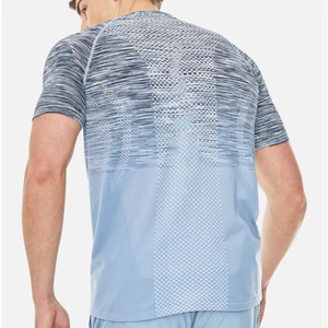 Ensemble de t-shirts sportifs pour homme, imprimé dégradé bleu, col rond, tricoté en polyester et élasthanne, séchage rapide, vêtements d'été - Product Image 4