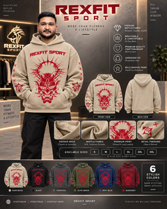 <b>Mens</b> Sand Beige Waffle Heavyweight Fleece Pullover Hoodie <b>Red</b> Mask Graphic Skulls Pattern Streetwear <b>Sweatshirt</b> Custom OEM - Product Image 6