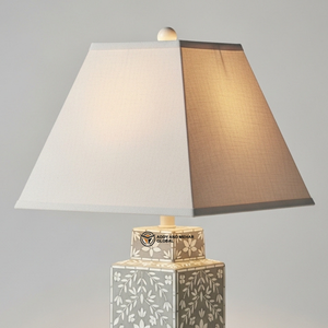 Lampe moderne carrée en os incrusté |   Lampe décorative artisanale pour table de chevet et console - Product Image 4