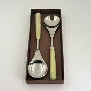 Ensemble de cuillères et fourchettes de service en acier inoxydable avec manches en résine ambrée polie, grand format, pour les passionnés de cuisine gastronomique - Product Image 6