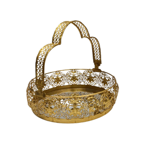 Plateau de service en métal rond argenté aspect panier traditionnel pour décor pour décoration de table et cadeaux de Festival - Product Image 3