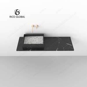 อ่างล้างหน้าติดผนังแบบมินิมอลทรงสี่เหลี่ยมหินอ่อนสีดำขัดเงา - Product Image 6