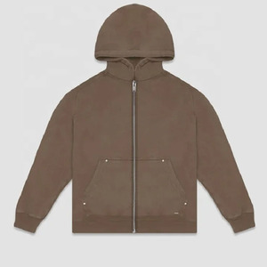 Sweat-shirt zippé à capuche oversize pour homme, couleur unie, en coton French Terry, style décontracté pour l'automne, effet délavé vintage. - Product Image 3