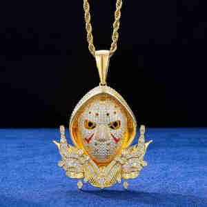Colgante con diseño de máscara de Jason, con incrustaciones de diamantes de moissanita VSS, personalizado, de plata 925, estilo bling, regalo de Halloween para él, joyería hip hop - Product Image 2