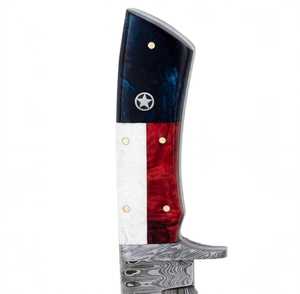 Couteau utilitaire d'extérieur en acier Damas fait main sur mesure, motif drapeau du Texas, manche en résine - Product Image 6