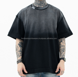 เสื้อยืดคอกลมแขนสั้นผู้ชาย สีดำไล่เฉด ผ้าถัก 100% คอตตอน สไตล์สตรีท ทรงปกติ ระบายอากาศได้ดี มีโลโก้ด้านหน้า น้ำหนัก 300 กรัม - Product Image 3