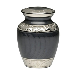 Handcrafted Black Enamel Brass Cremation Urn For Adult Human Ashes Elegant Silver Engraved Floral Banding <b>Memorial</b> Funeral Urn - Product Image 4