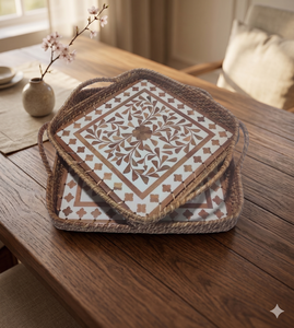 Produits nacre et rotin plateau de service décor à la maison pour plateau rond arabe - Product Image 1