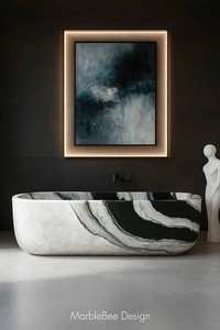 Bañera de Lujo de Mármol Sólido Tallada a Mano, Ecológica, con Desagüe, para Baños de Villas y Apartamentos, Diseño Independiente - Product Image 3