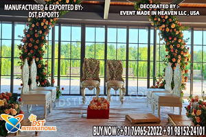 Chaises de mariage hindoues élégantes pour la cérémonie Phera, finition antique, chaises de mariage Maharaja, achetez un ensemble de chaises Vedi pour mariage indien, vente au Royaume-Uni - Product Image 2