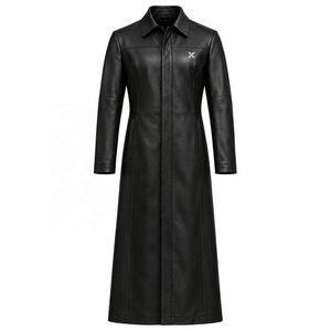 Manteau long unisexe en cuir véritable |   Noir Gris Brun |   Fabricant OEM ODM |   Conception de qualité supérieure |   Vêtements en cuir | - Product Image 1