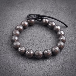 Pulsera de Acero de Damasco con Cuentas – Esferas Metálicas Audaces, Pulsera de Puño con Forma de Luna, 9mm de Ancho, 2-3mm, Regalo de Moda para Él - Product Image 3