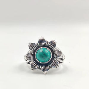 Bague Fleur de Marguerite Turquoise Certifiée IGI Faite à la Main en Argent Sterling 925 Style Bohème Art Déco Cadeau de Festival pour Femme - Product Image 1