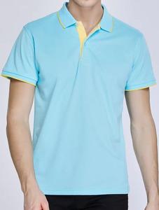 Men's <b>Light</b> <b>Blue</b> Short Sleeve for <b>Shirt</b> Front Yellow Collar Cuffs Solid Color Casual Breathable Anti-Wrinkle 100% Cotton Pique - Product Image 1