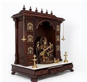 Ashta Lakshmi Design Wooden <b>Mandir</b> for Home Handmade Saraswati Wooden <b>Mandir</b> for Pooja Room Brown Polished Sagwan Wood <b>Mandir</b> - Product Image 5