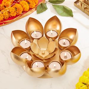Luxury Gold Lotus Flower Metal Tea <b>Light</b> Candle Holder Wall Decor 8 Cup Floral Candle <b>Sconce</b> for Living Room Bedroom Dining Room - Product Image 3