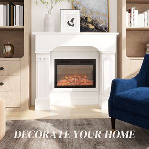 Cornice per Caminetto Elettrico Autoportante in Stile Barocco Bianco, 110 cm L x 109 cm H - Product Image 4