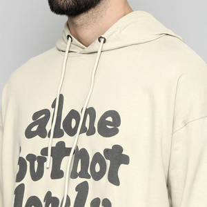 Sweat-shirt à capuche décontracté pour homme, couleur crème, coupe oversize, en tissu tricoté, design pull-over, coupe classique - Product Image 5