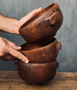 Bol de service en bois artisanal avec poignées latérales pour soupe, salade, collations, fruits secs, cuisine, salle à manger et service de table - Product Image 3