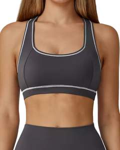 Custom <b>Women</b> Dark Grey White Contrast Sports Bra And High Waist <b>Leggings</b> Set Stretch Yoga Fitness Gym Wear Custom OEM Wholesale - Product Image 1