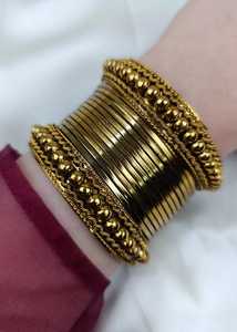 Pink Multi Kasmiri Churiyan <b>Bangles</b> Golden Kadda Ghungaro Pearl Trendy Geometric Design Customizable Colors Sizes Women's - Product Image 3