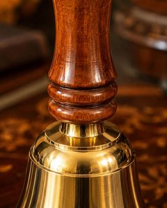 <b>Brass</b> Hand <b>Bell</b> with Wooden Handle Gold Finish Decorative Handheld <b>Bell</b> for Home Temple Desk Reception School and Vintage Decor - Product Image 2