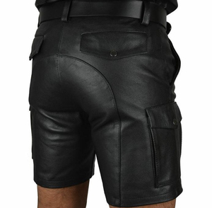 Service OEM, vente en gros, shorts en cuir pour hommes, design personnalisé avec logo, taille élastique, séchage rapide, shorts en cuir véritable pour la mode urbaine - Product Image 2